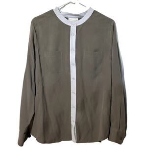 Soft Surroundings 100% Silk Button Up Blouse Mandarin Collar Size Large